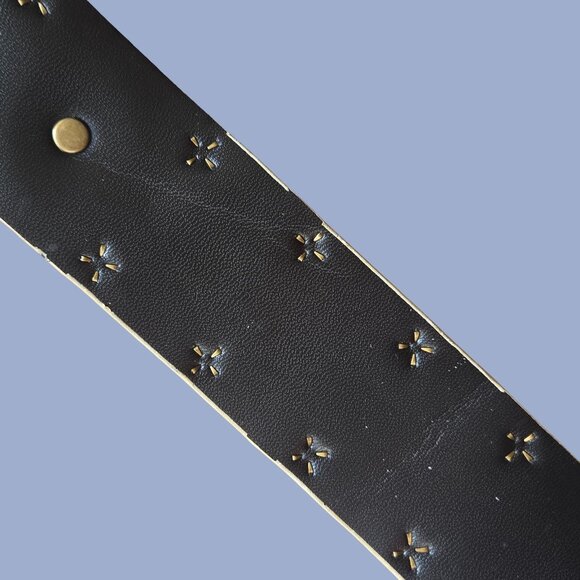 Vintage Boho Studded Hip Belt Round Disc Buckle Size XXL Beige Bronze Rhinestone - Picture 8 of 9